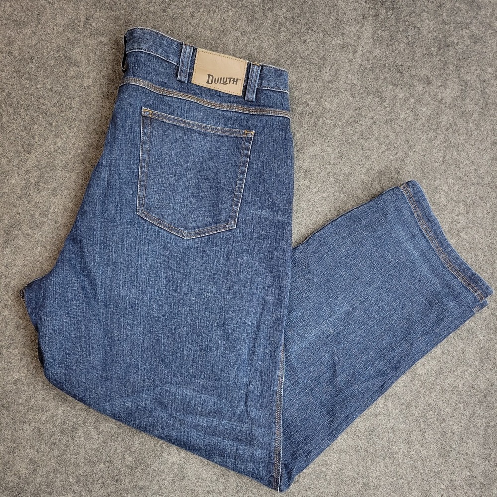 Duluth Jeans Mens 44x32 Blue Denim Flex‎ Ballroom Relaxed Fit Straight Leg Work